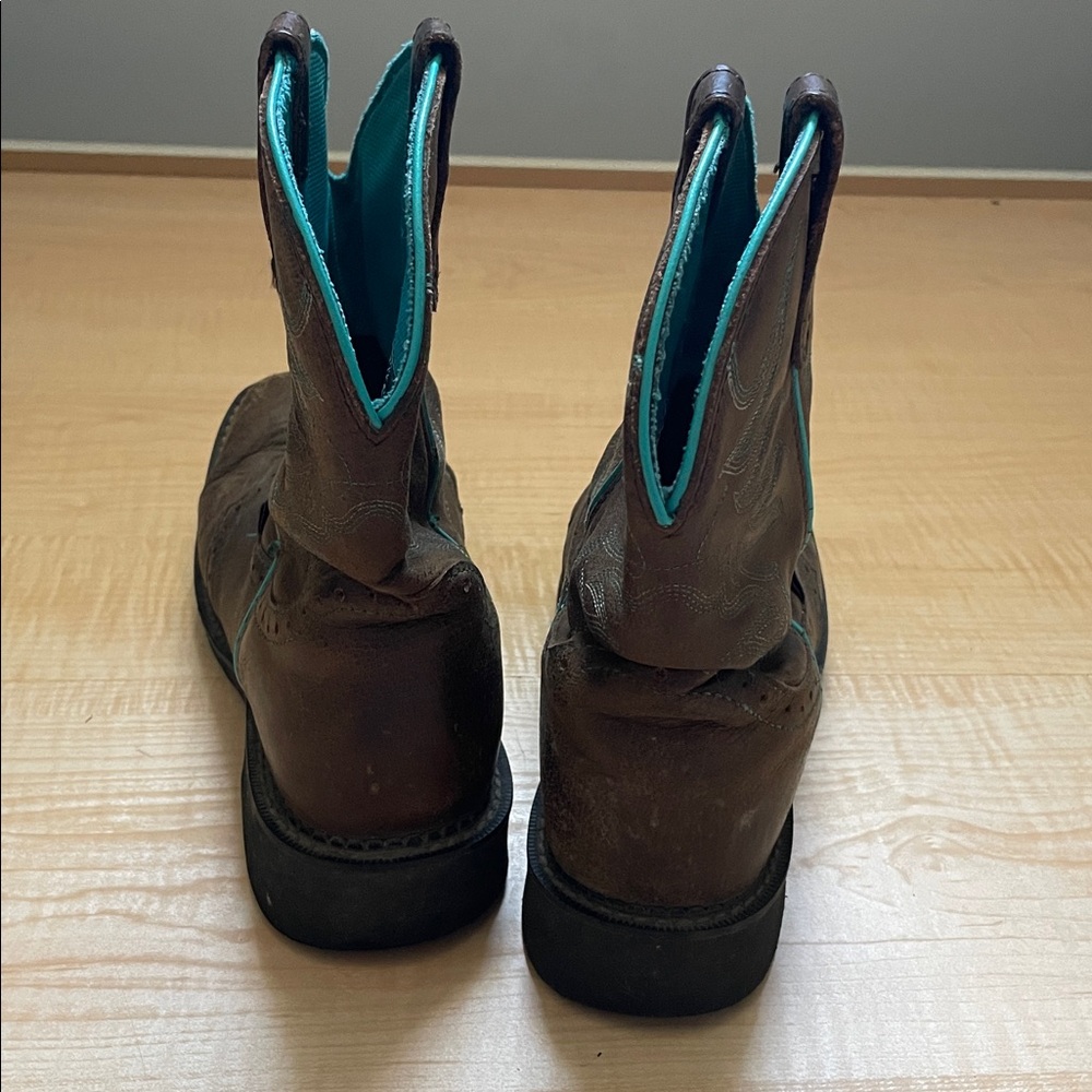 Justin Gypsy women's brown leather turquoise stitching rubber sole 7.5B - Picture 2 of 10